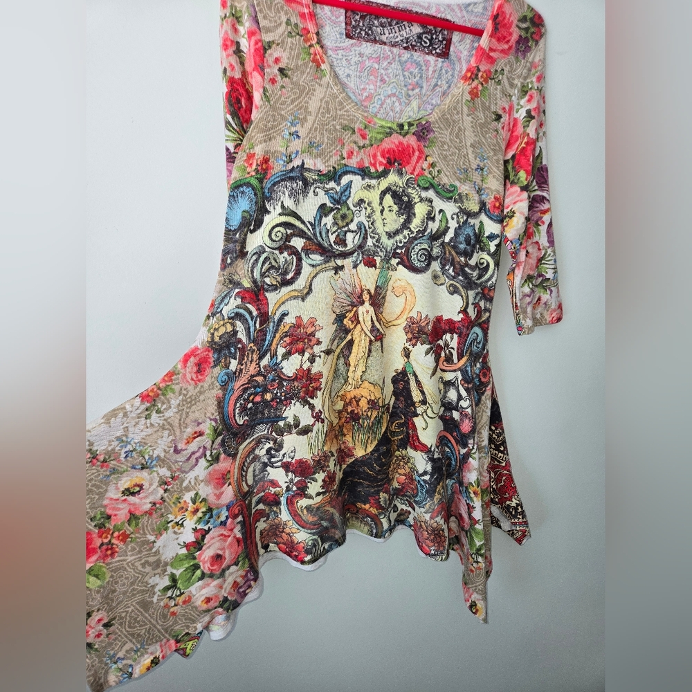 Y2K Fairy Queen Floral Tunic Handkerchief Dress Made in LA - Picture 6 of 12